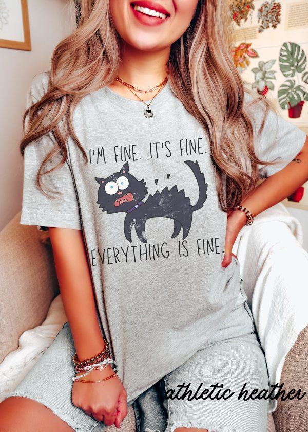 *Everything is Fine Cat Tee *3 Colors (XS-3X) For Discount